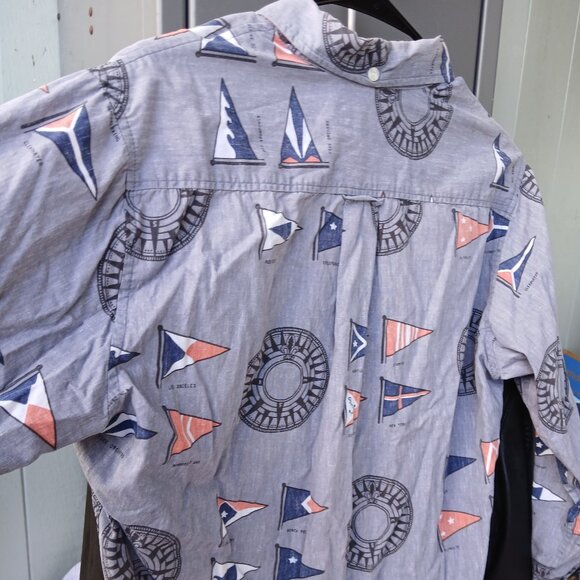 Reyn Spooner Men's Compass /Nautical Signal Flags Print Blue Long Sleeve Shirt - Picture 4 of 6